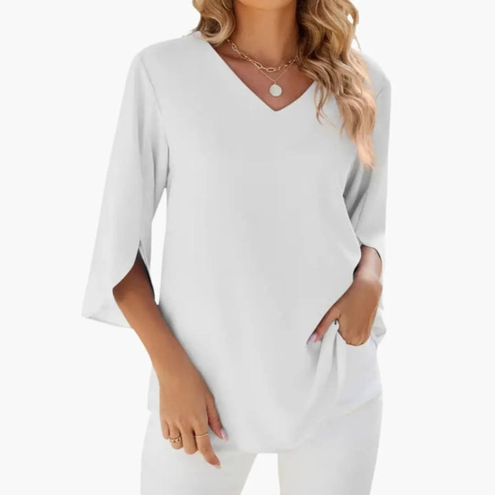 Women’s V-Neck 3/4 Sleeve Blouse – Woven Top
