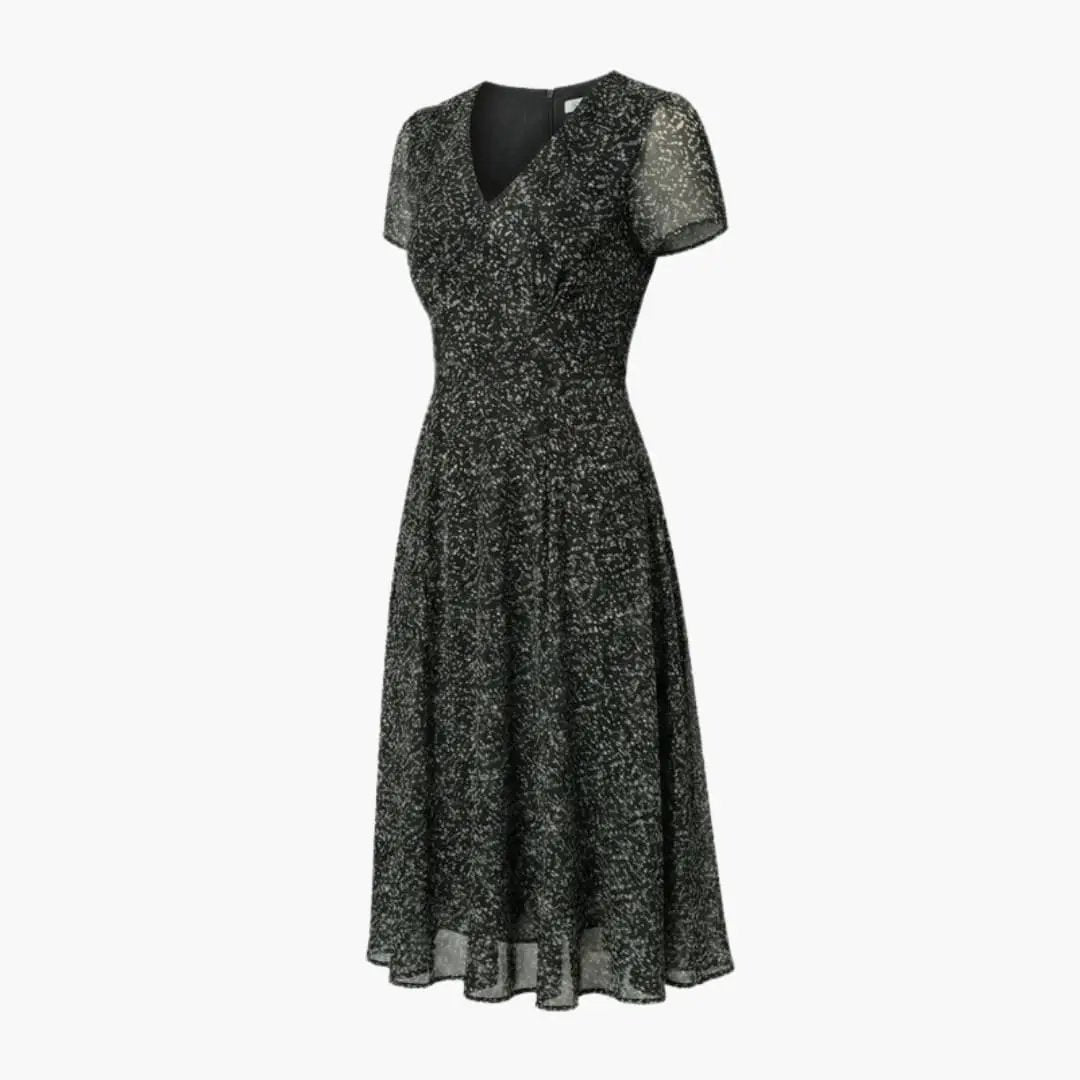 Women’s V - Neck A - Line Dress with Short Sleeves and Flared Hem
