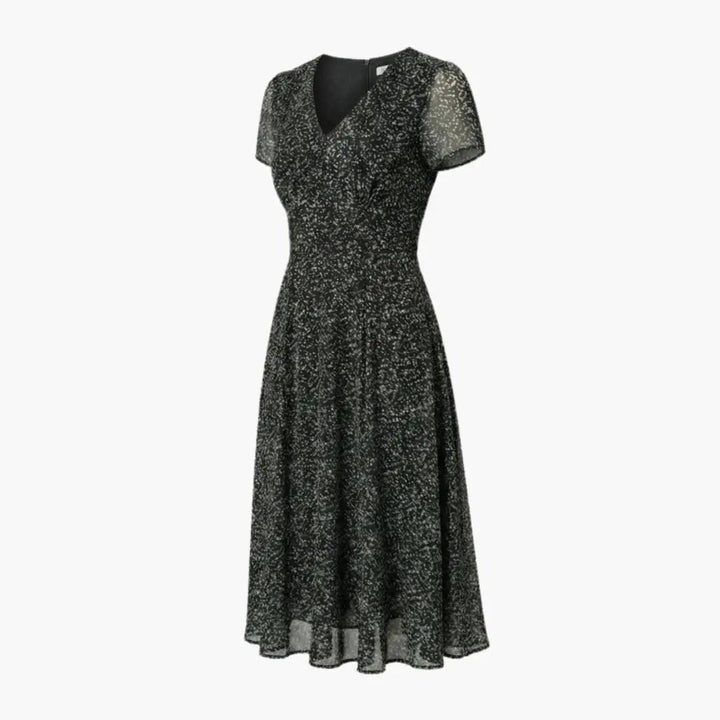 Women’s V - Neck A - Line Dress with Short Sleeves and Flared Hem