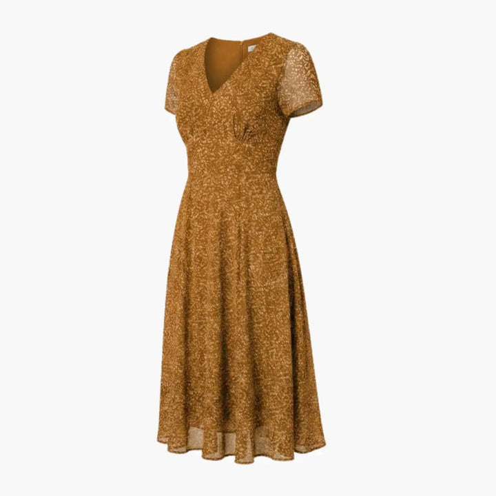 Women’s V - Neck A - Line Dress with Short Sleeves and Flared Hem