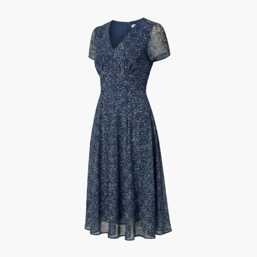 Women’s V - Neck A - Line Dress with Short Sleeves and Flared Hem