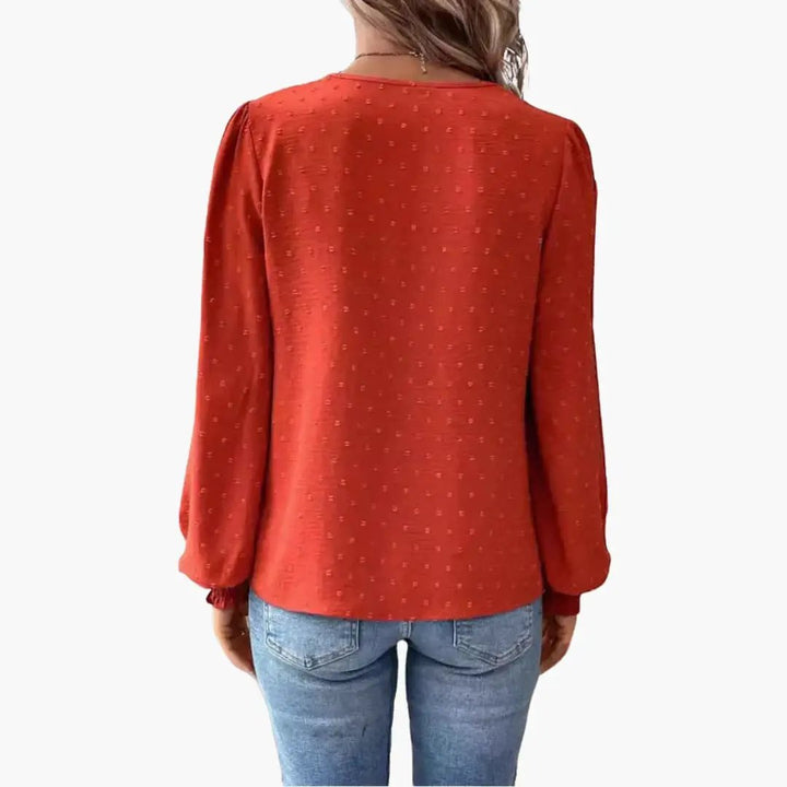Women’s V-Neck Blouse Long Sleeve Loose Fit Top