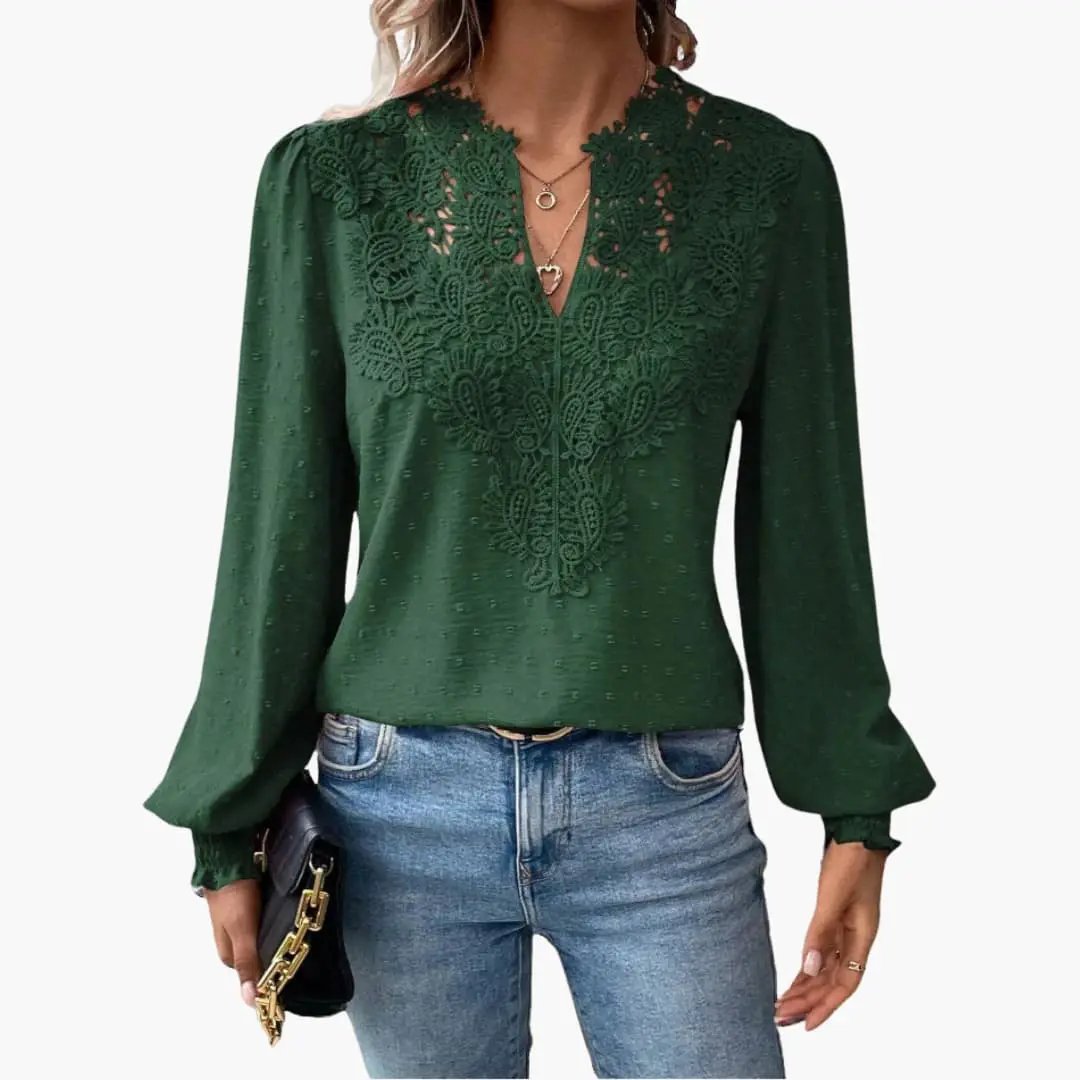 Women’s V-Neck Blouse Long Sleeve Loose Fit Top