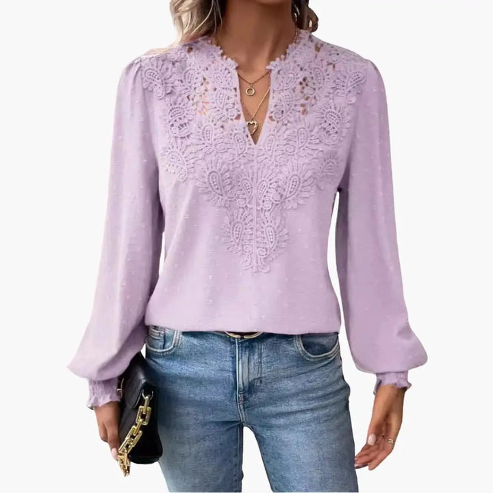 Women’s V-Neck Blouse Long Sleeve Loose Fit Top