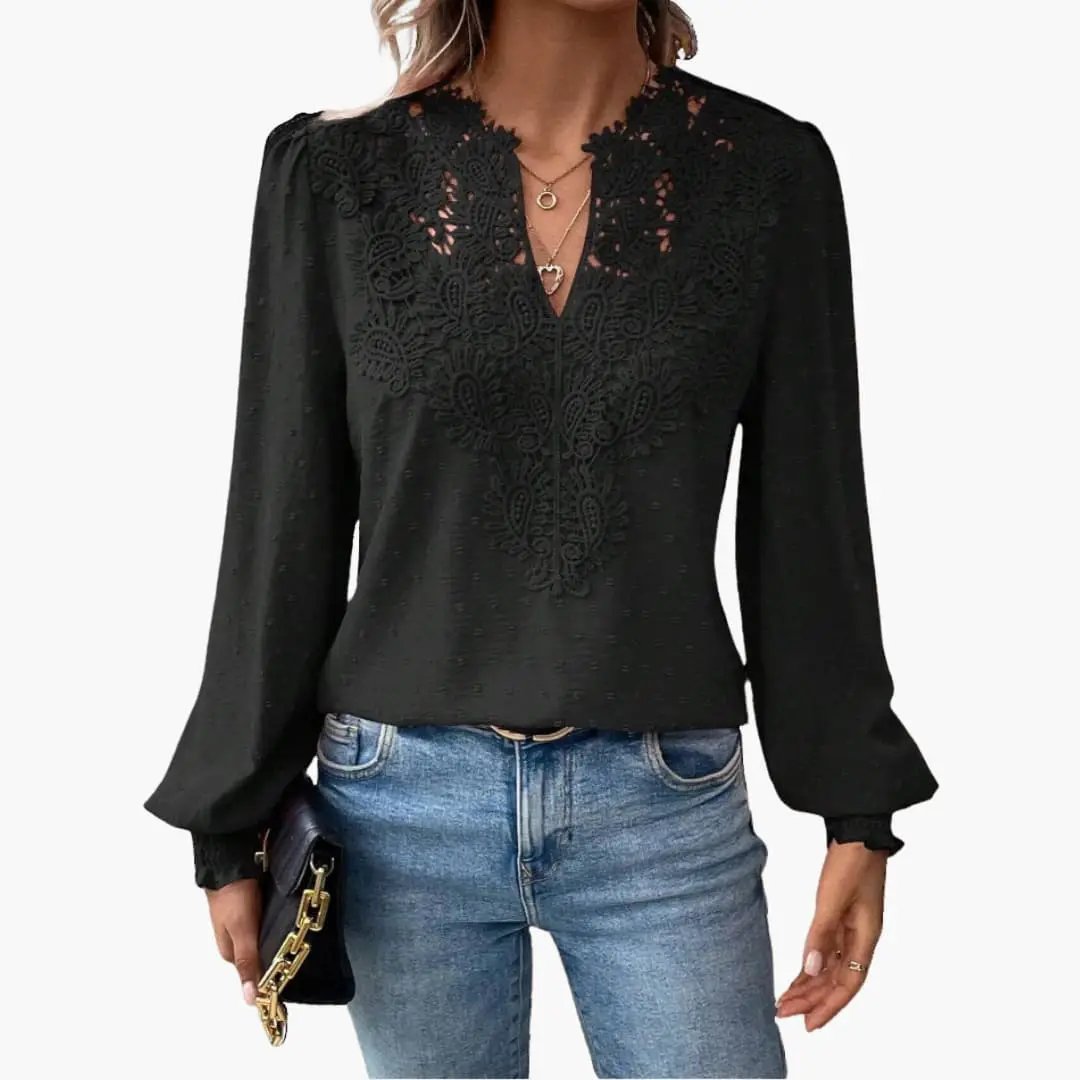 Women’s V-Neck Blouse Long Sleeve Loose Fit Top