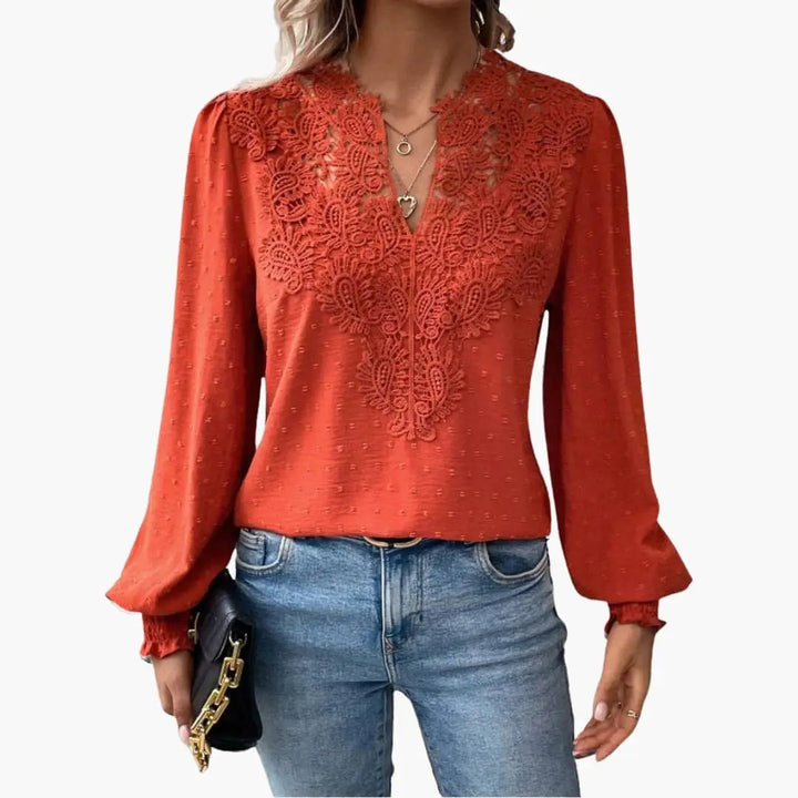 Women’s V-Neck Blouse Long Sleeve Loose Fit Top
