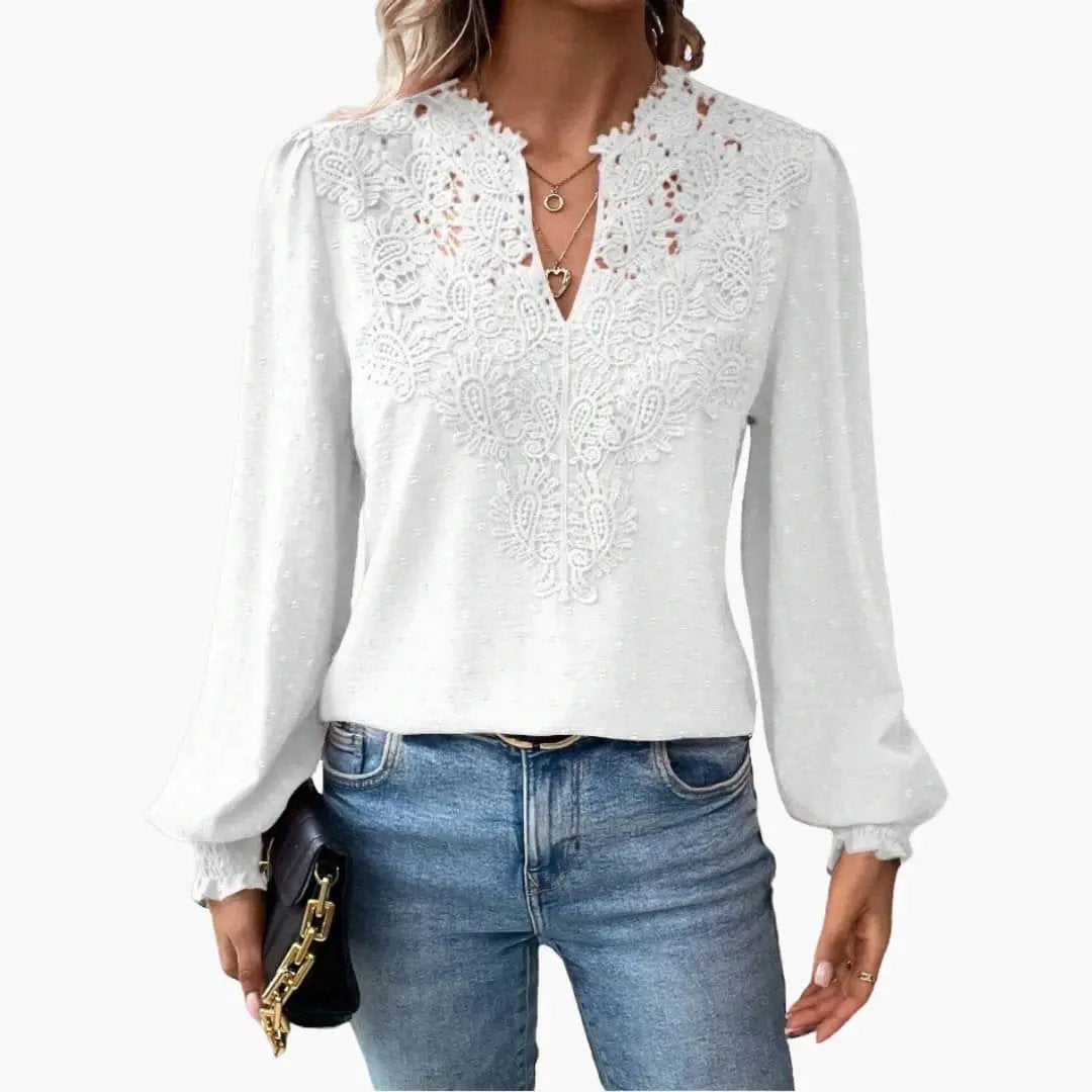 Women’s V-Neck Blouse Long Sleeve Loose Fit Top