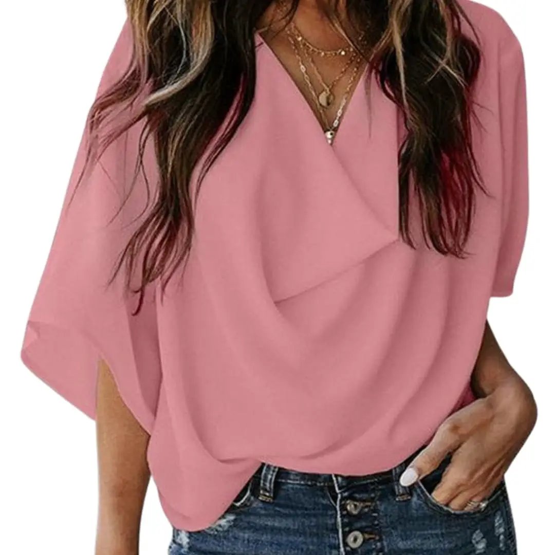 Women’s V-Neck Blouse with Batwing Sleeves