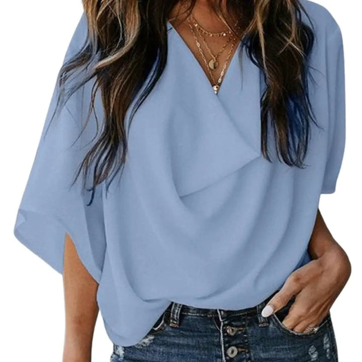 Women’s V-Neck Blouse with Batwing Sleeves