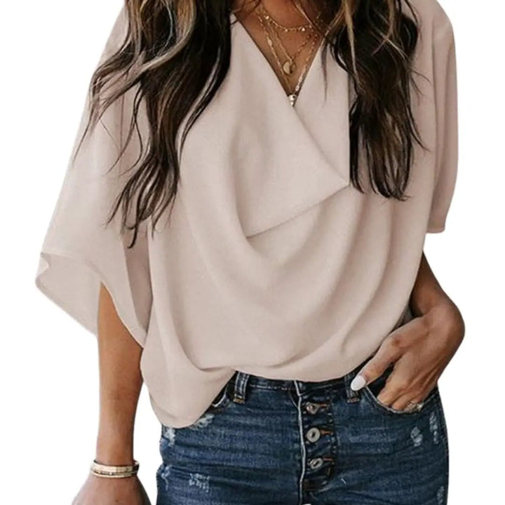 Women’s V-Neck Blouse with Batwing Sleeves
