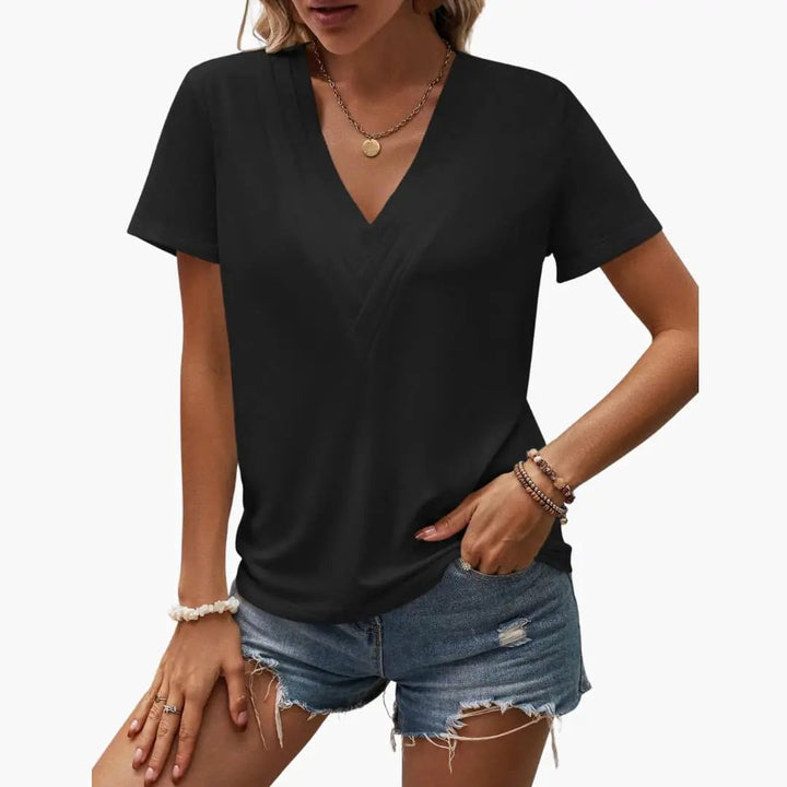 Women’s V-Neck Contrast Stitch Short Sleeve T-Shirt