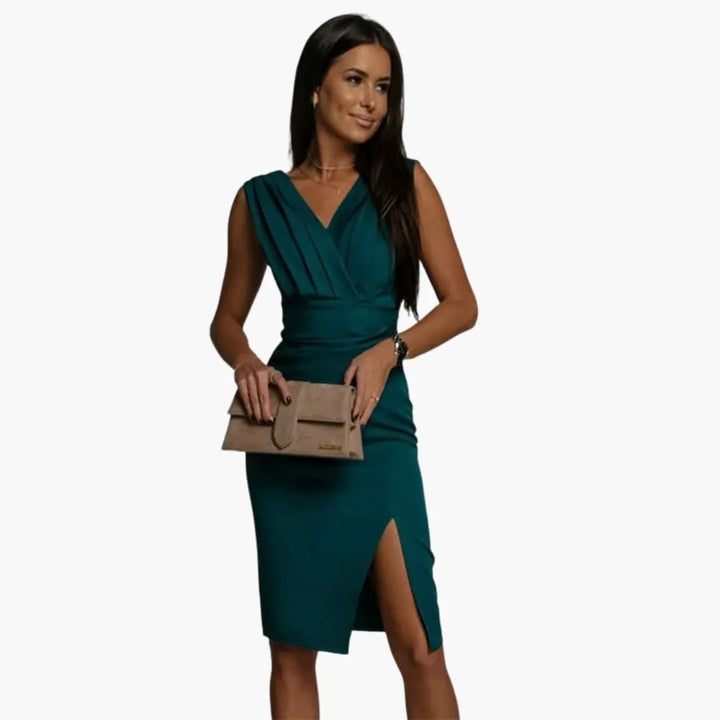 Women’s V-Neck Dress with Plain Surface