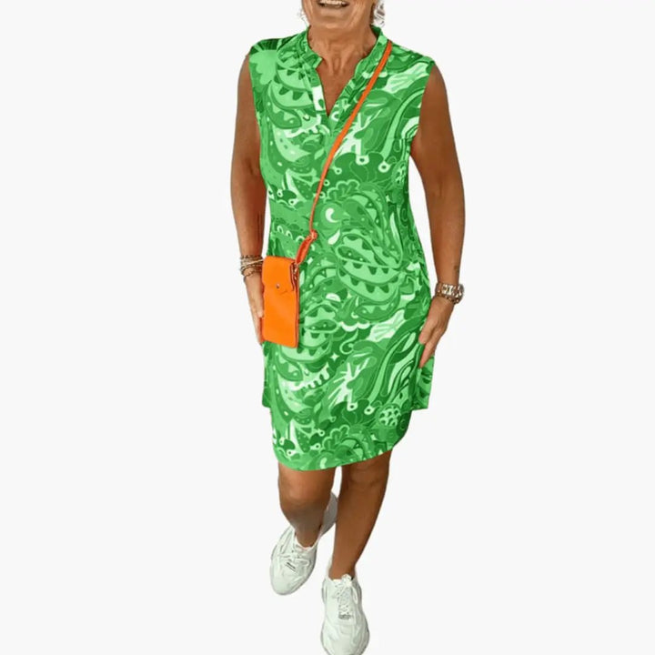 Women’s V-Neck Floral Midi Dress with Side Pockets and Short Sleeves