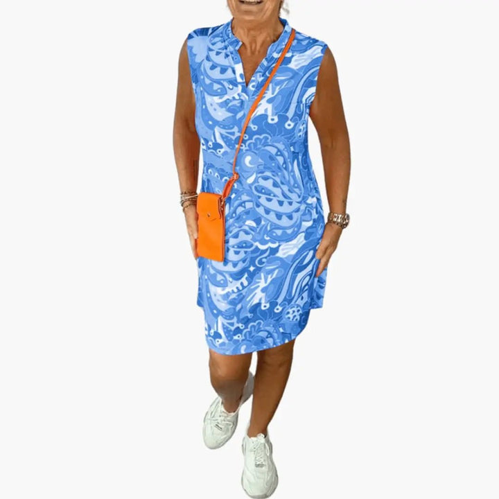 Women’s V-Neck Floral Midi Dress with Side Pockets and Short Sleeves