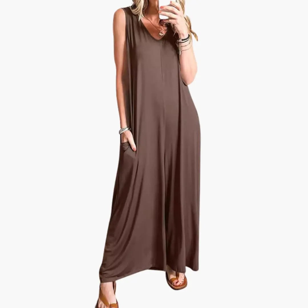 Women’s V-Neck One-Piece Jumpsuit with Pockets