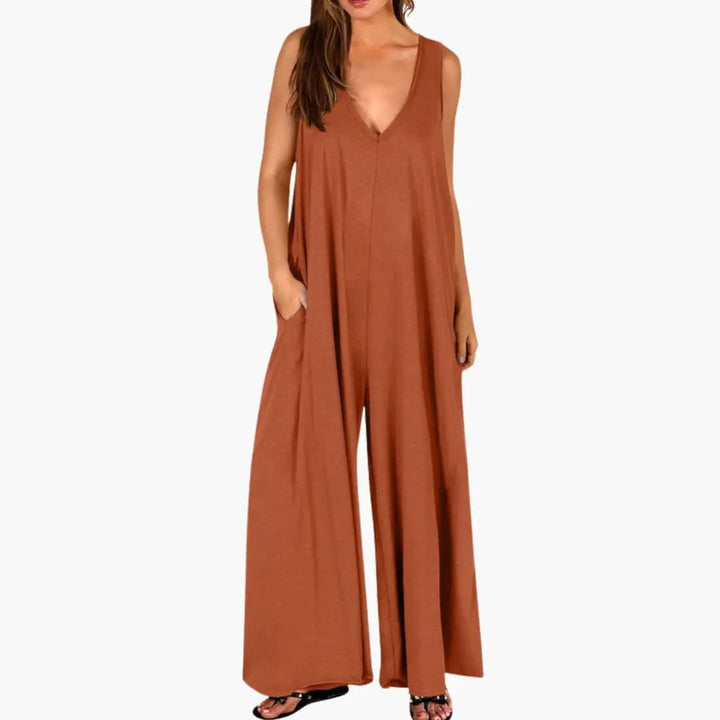 Women’s V-Neck One-Piece Jumpsuit with Pockets