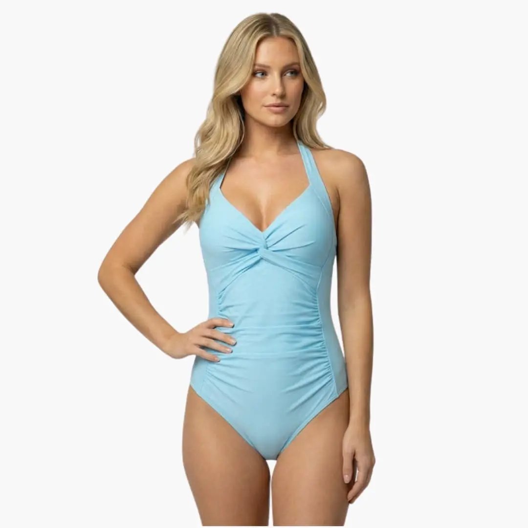 Women’s V-Neck One-Piece Swimsuit – Adjustable Strap Bathing Suit with Shaping Fit