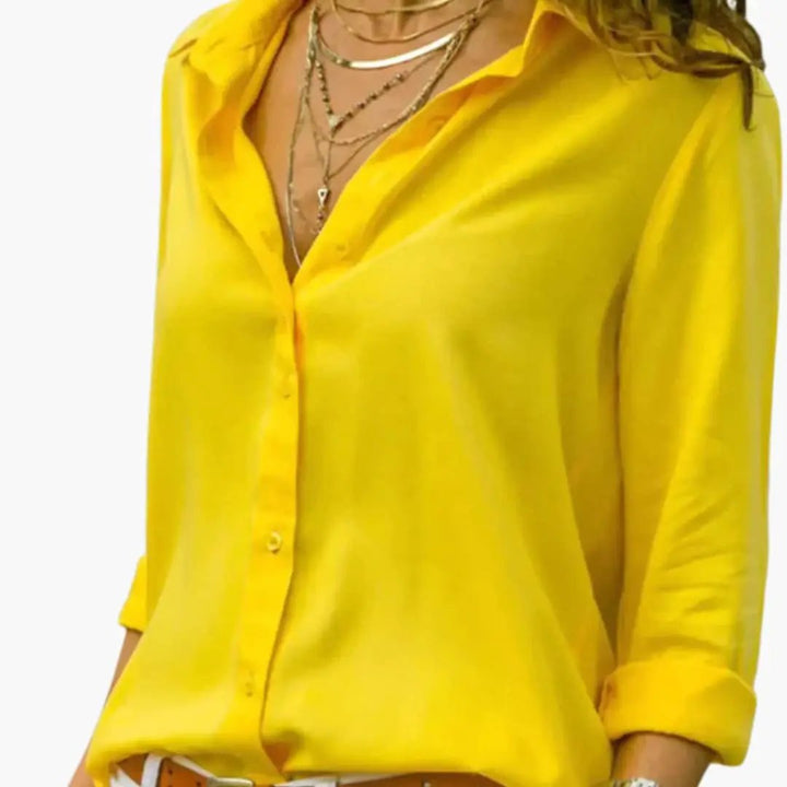 Women’s V-Neck Satin-Style Blouse – Long Sleeve Woven Top