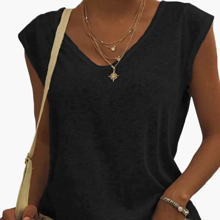 Women’s V-Neck Short Sleeve Pullover T-Shirt with Plain Finish