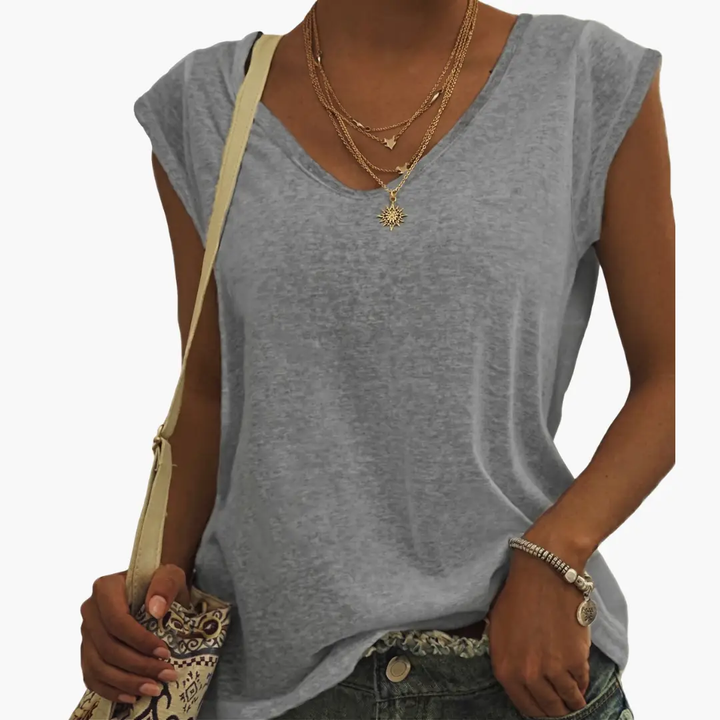 Women’s V-Neck Short Sleeve Pullover T-Shirt with Plain Finish