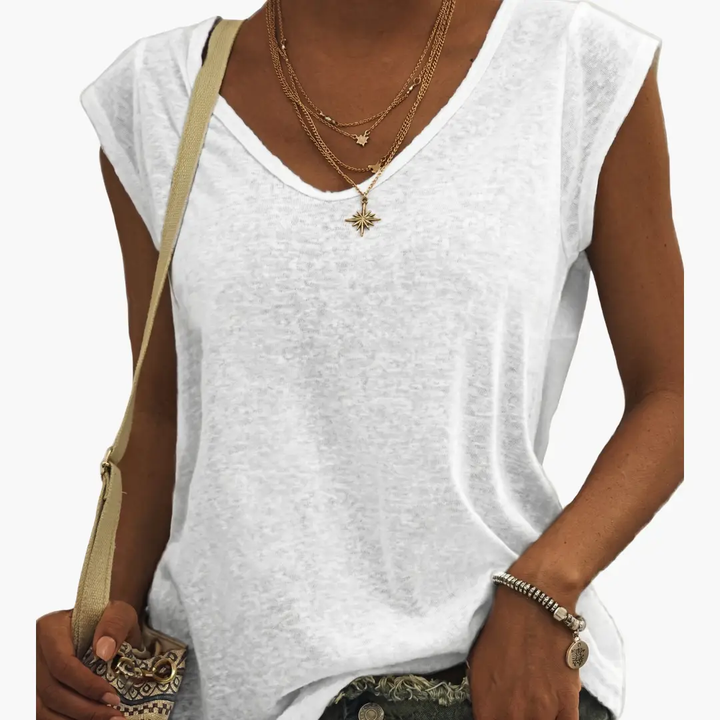 Women’s V-Neck Short Sleeve Pullover T-Shirt with Plain Finish