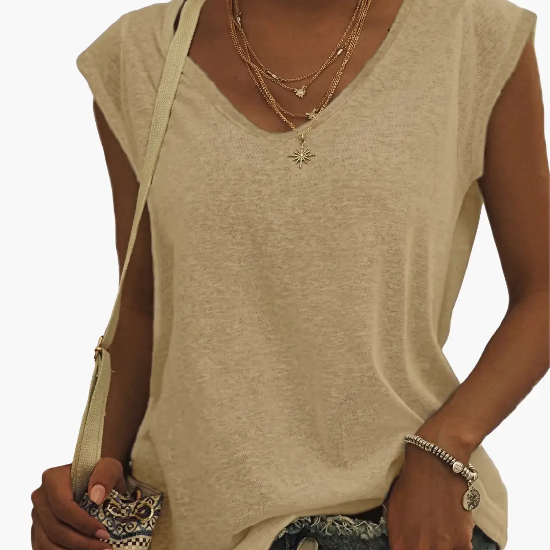 Women’s V-Neck Short Sleeve Pullover T-Shirt with Plain Finish