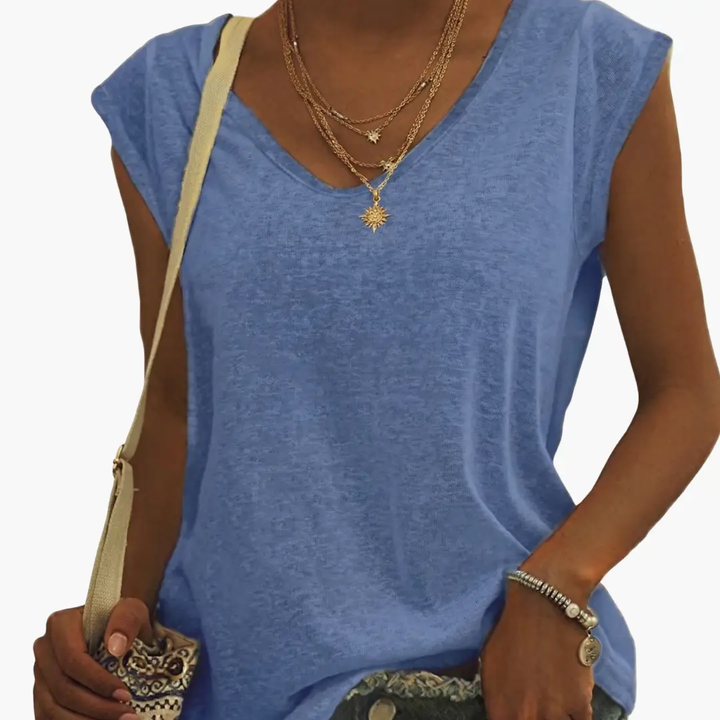 Women’s V-Neck Short Sleeve Pullover T-Shirt with Plain Finish