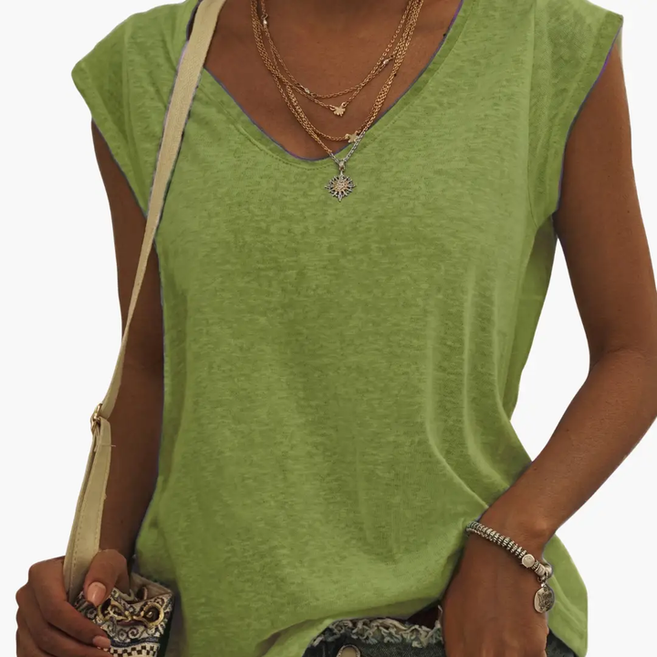 Women’s V-Neck Short Sleeve Pullover T-Shirt with Plain Finish