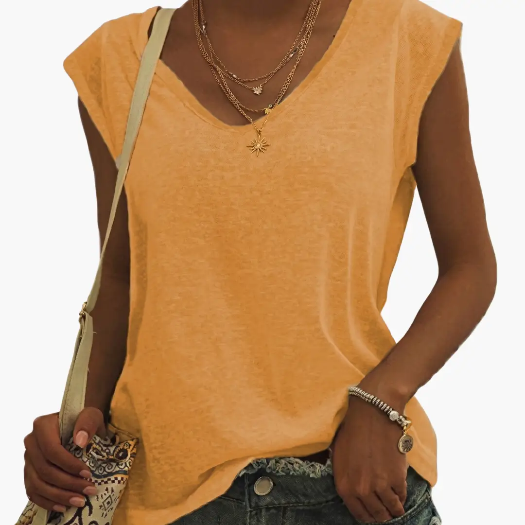 Women’s V-Neck Short Sleeve Pullover T-Shirt with Plain Finish