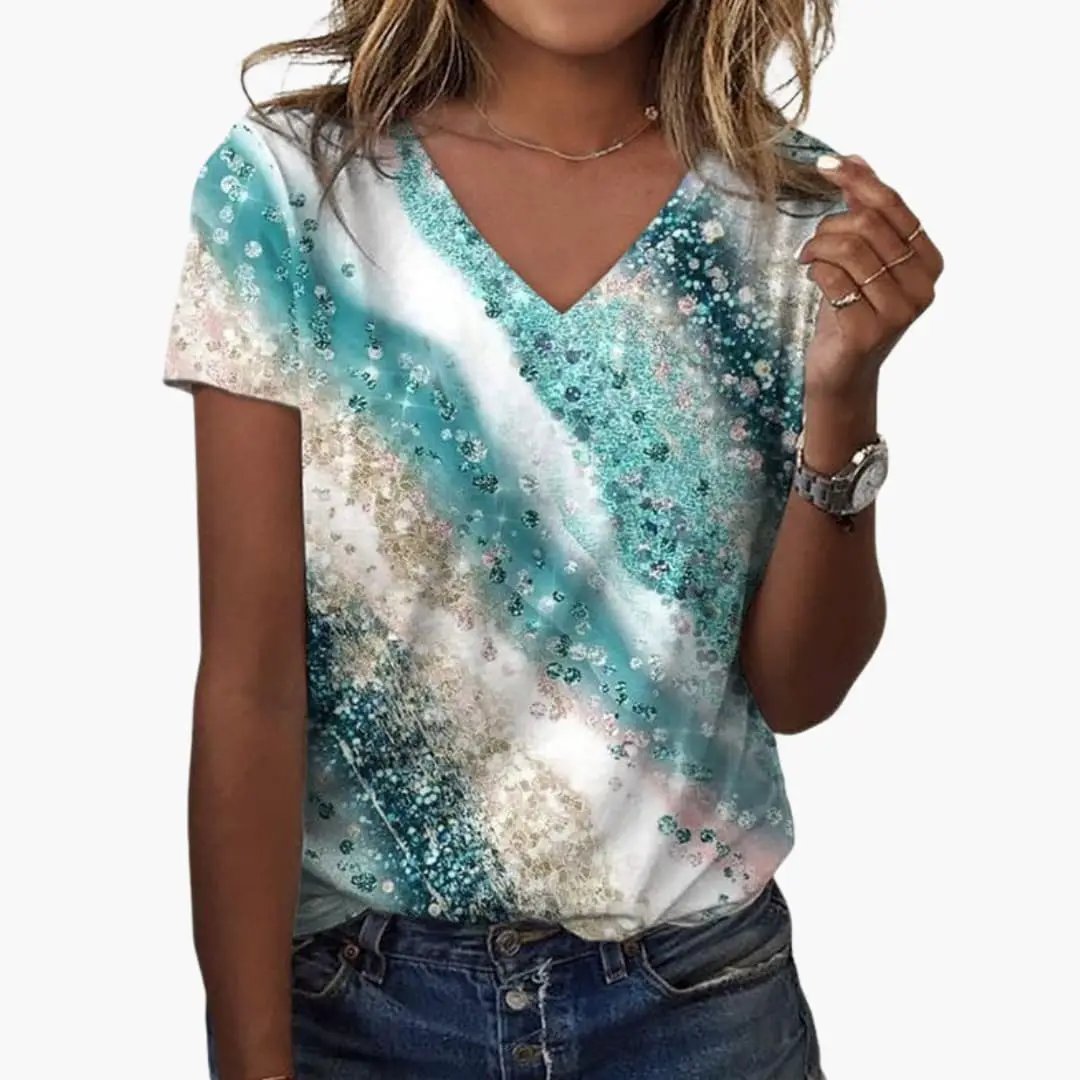 Women’s V-Neck T-Shirt with Gradient Print