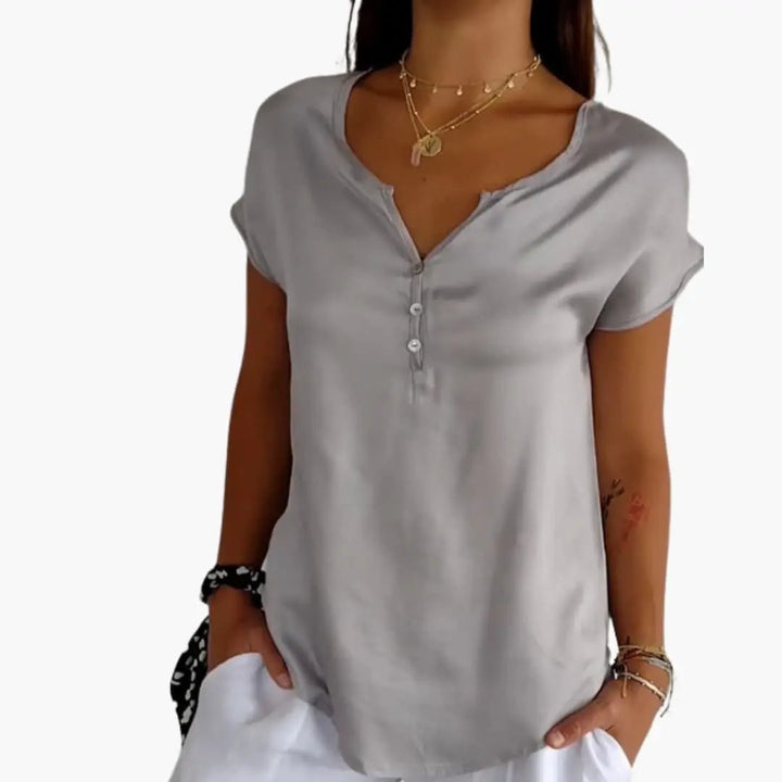 Women’s V-Neck T-Shirt with Loose Fit and Short Sleeves