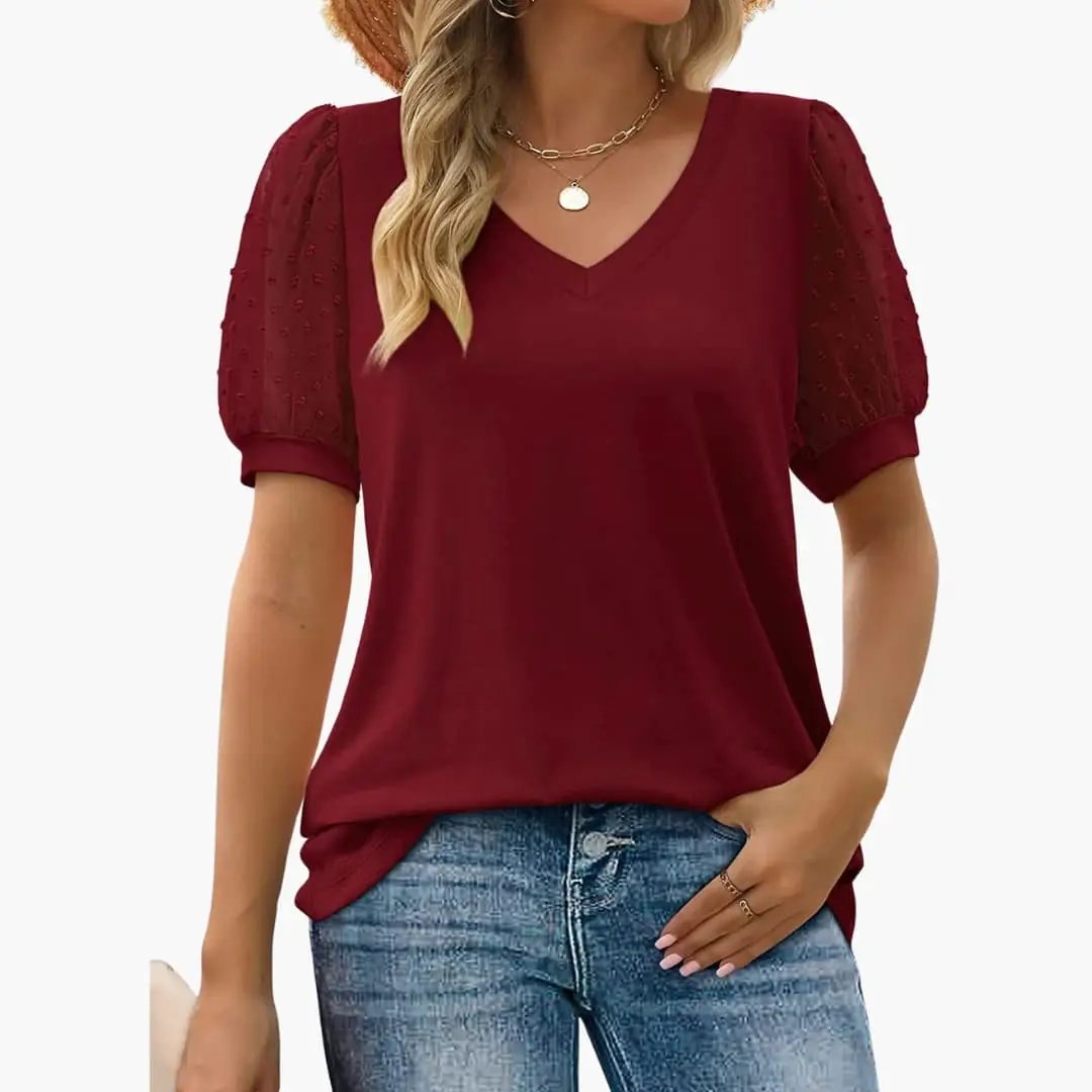 Women’s V-Neck T-Shirt with Puff Sleeves