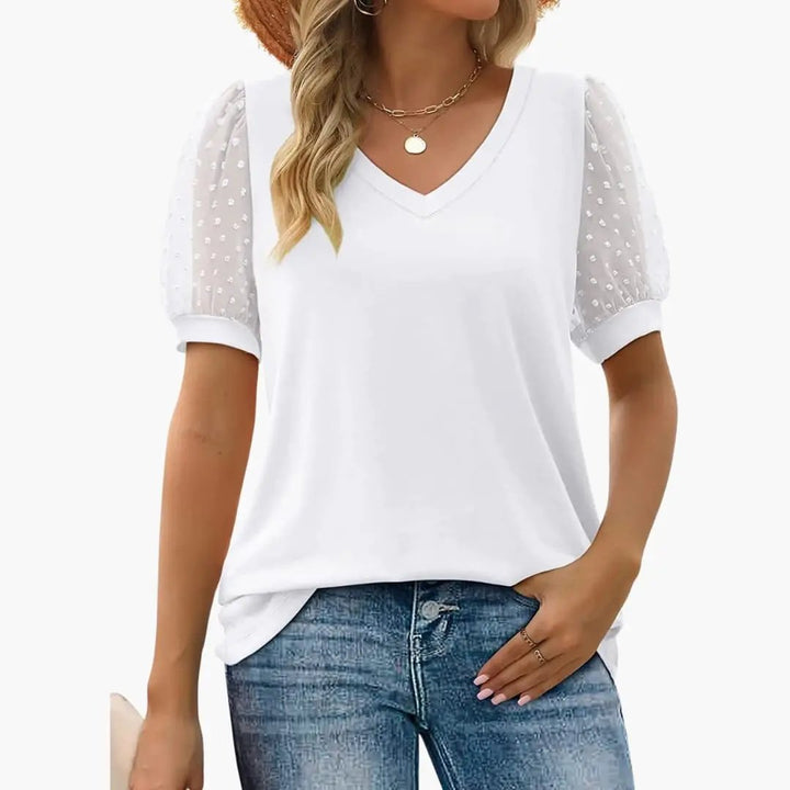 Women’s V-Neck T-Shirt with Puff Sleeves