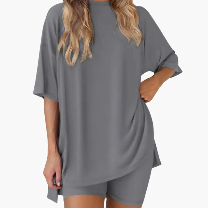 Women's V-Neck Top and Elastic Waist Shorts Two-Piece Set
