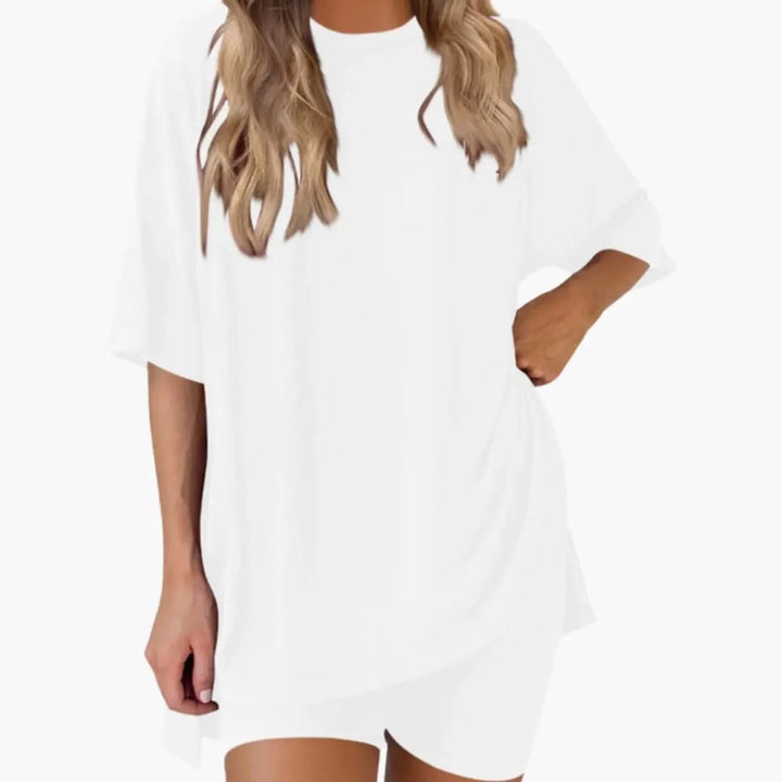 Women's V-Neck Top and Elastic Waist Shorts Two-Piece Set
