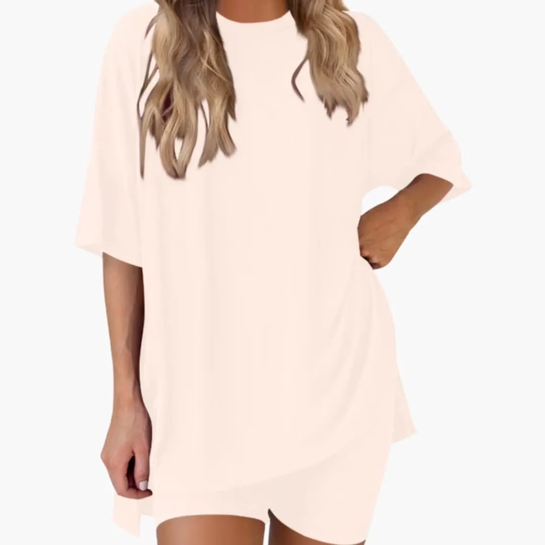 Women's V-Neck Top and Elastic Waist Shorts Two-Piece Set