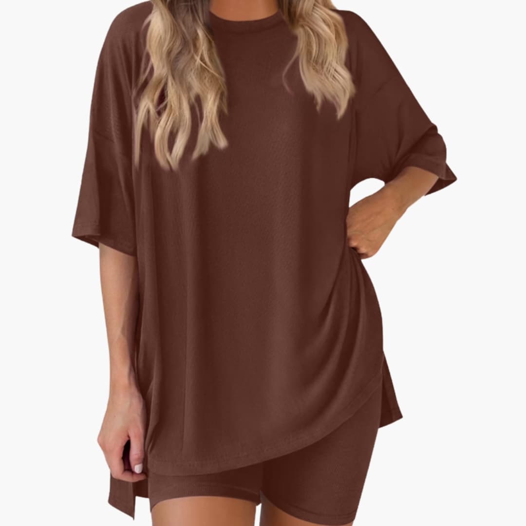 Women's V-Neck Top and Elastic Waist Shorts Two-Piece Set