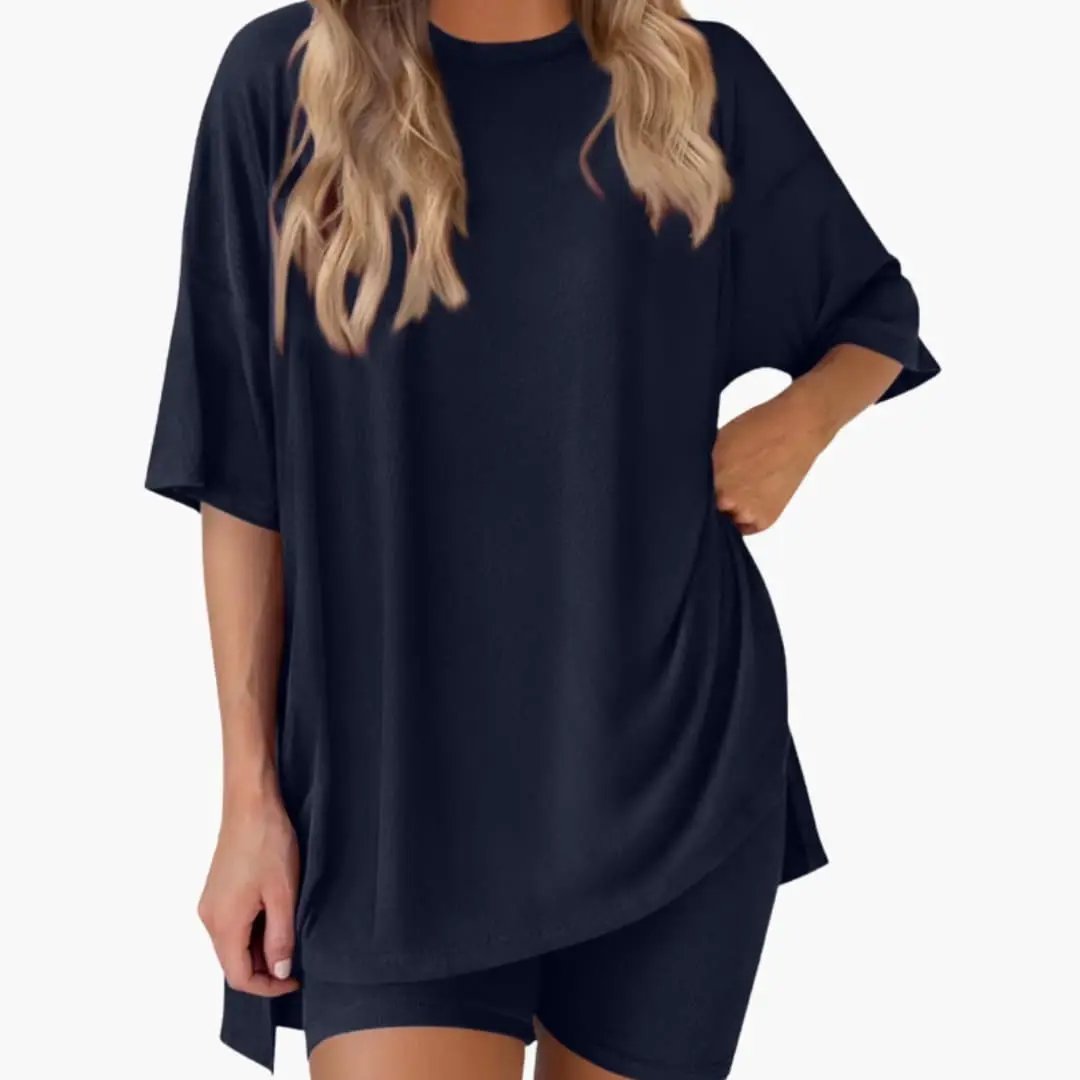 Women's V-Neck Top and Elastic Waist Shorts Two-Piece Set