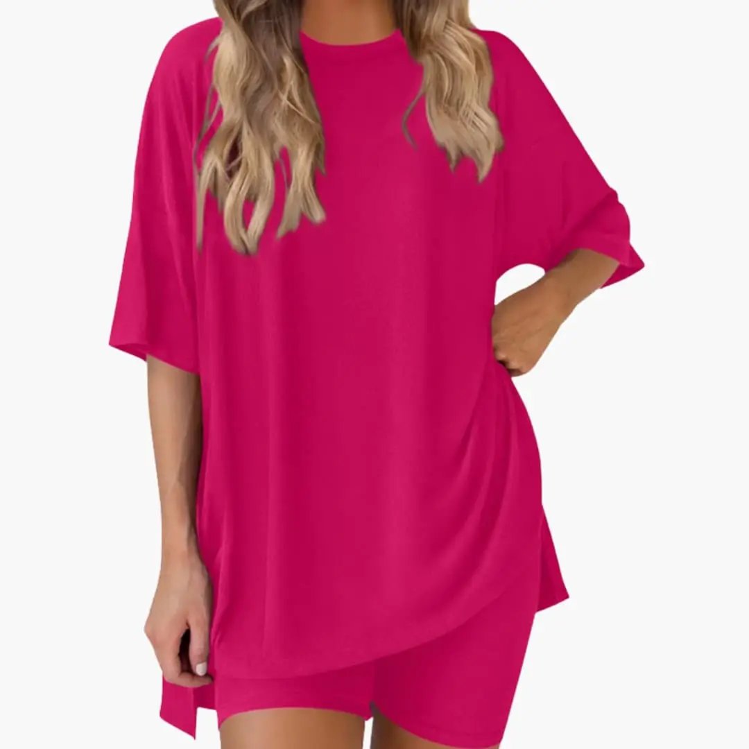 Women's V-Neck Top and Elastic Waist Shorts Two-Piece Set