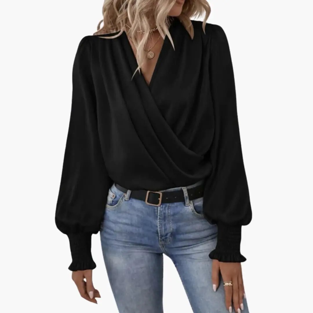 Women’s V-Neck Wrap Front Sweater Top Long Sleeve Cross-Over Pullover Blouse