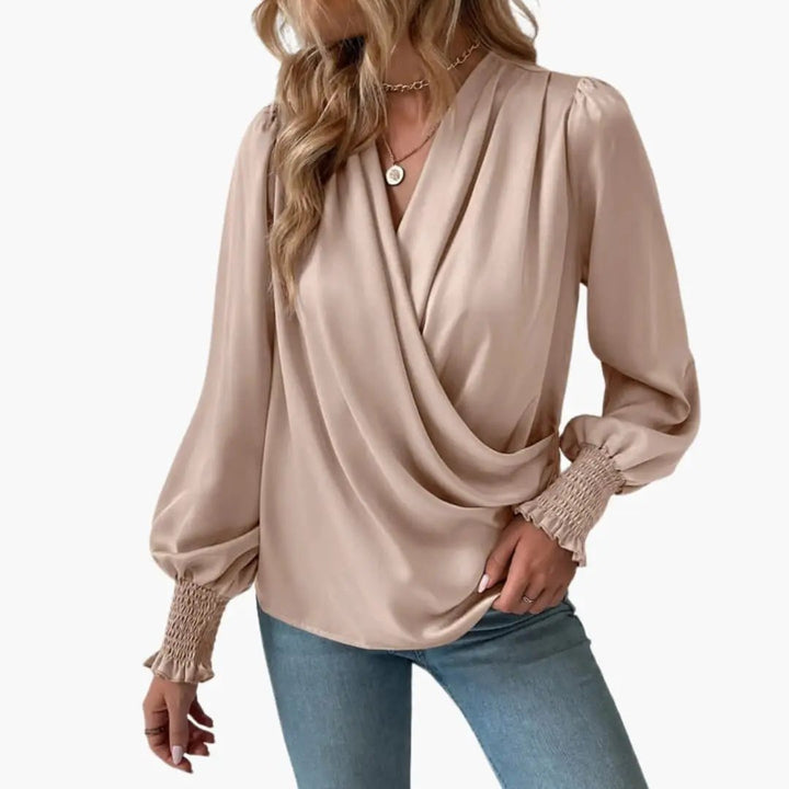 Women’s V-Neck Wrap Front Sweater Top Long Sleeve Cross-Over Pullover Blouse