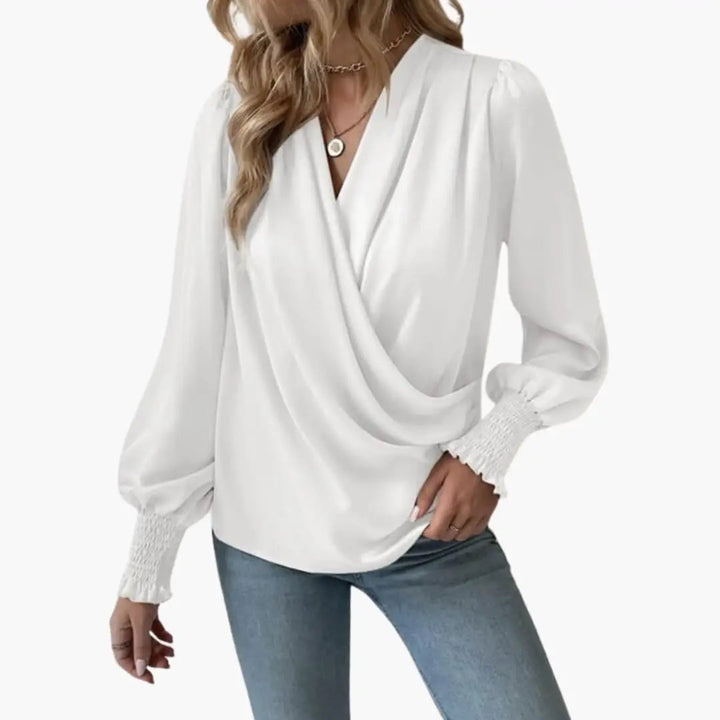 Women’s V-Neck Wrap Front Sweater Top Long Sleeve Cross-Over Pullover Blouse
