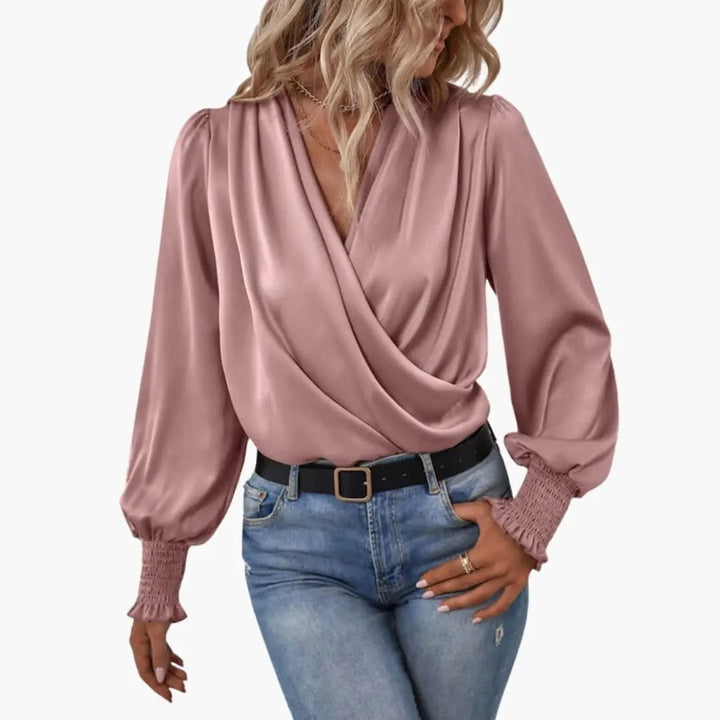 Women’s V-Neck Wrap Front Sweater Top Long Sleeve Cross-Over Pullover Blouse