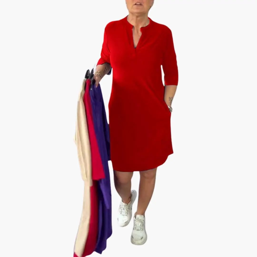 Women’s V Neck Loose Fit Midi Dress