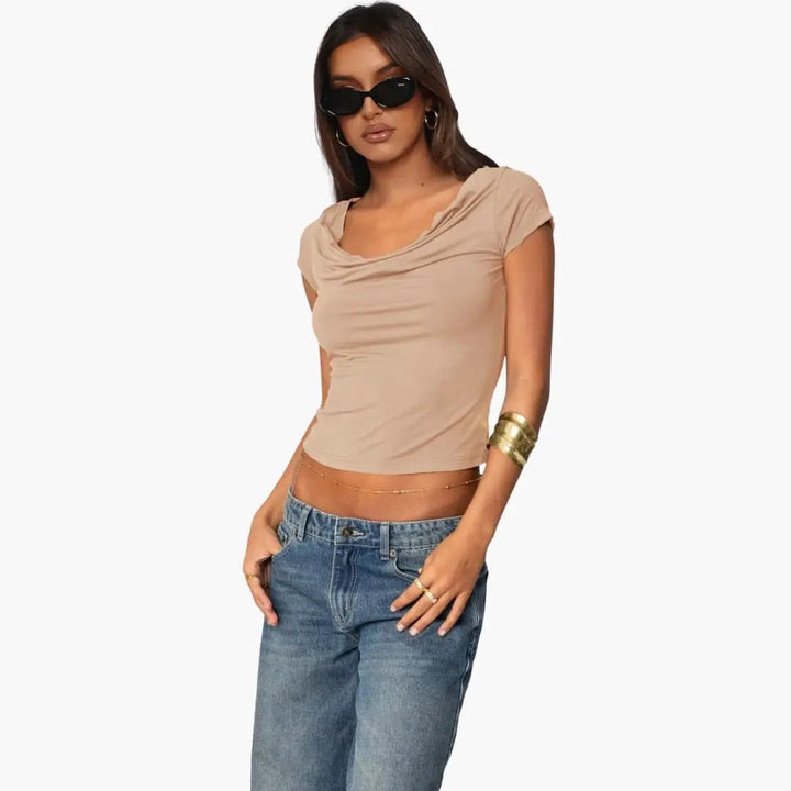 Women’s Waterfall Neck Fitted Short Sleeve T-Shirt