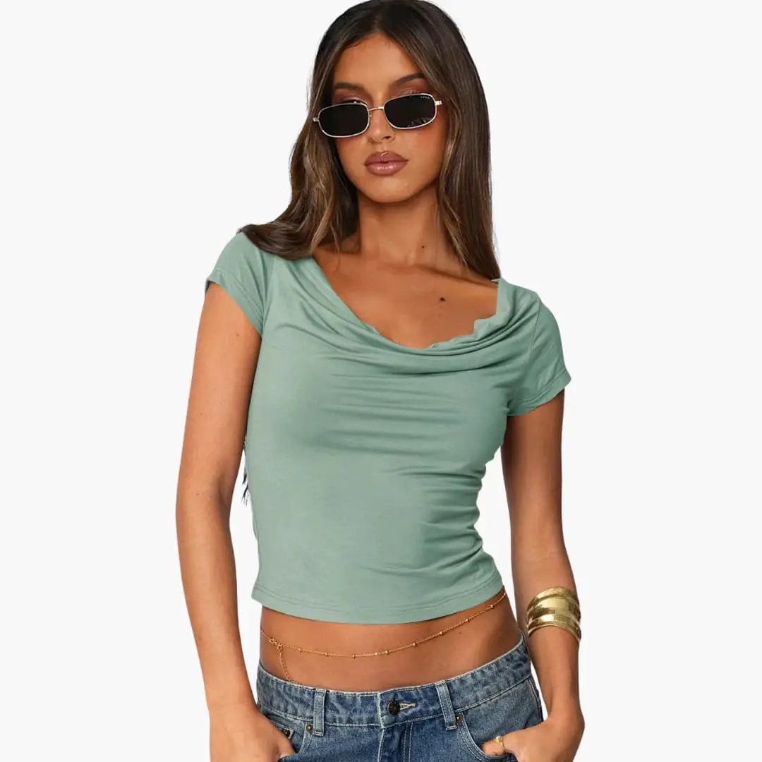 Women’s Waterfall Neck Fitted Short Sleeve T-Shirt