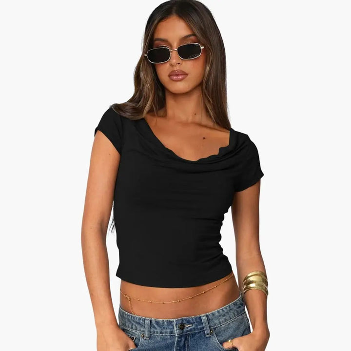 Women’s Waterfall Neck Fitted Short Sleeve T-Shirt