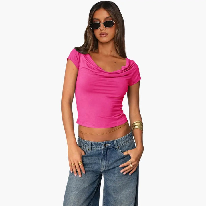 Women’s Waterfall Neck Fitted Short Sleeve T-Shirt