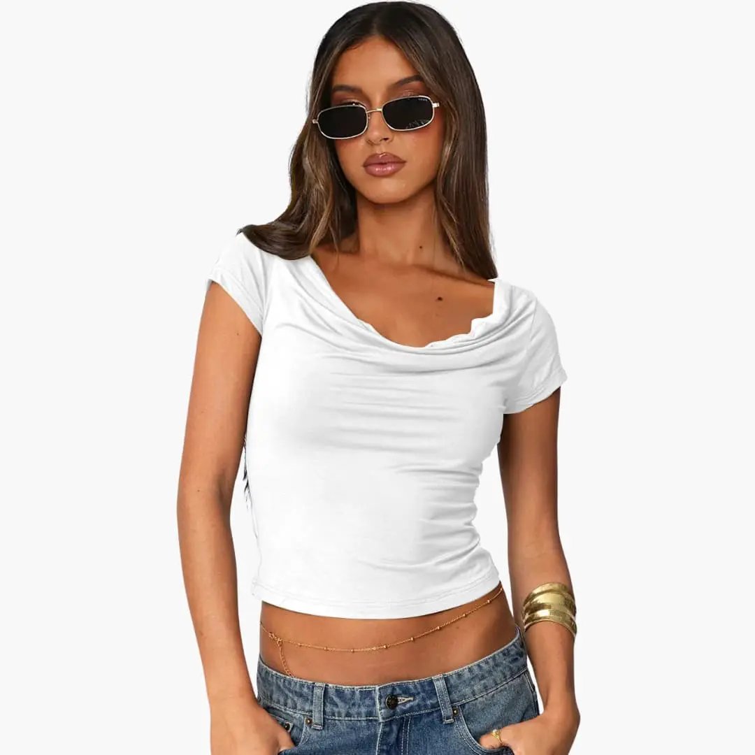 Women’s Waterfall Neck Fitted Short Sleeve T-Shirt