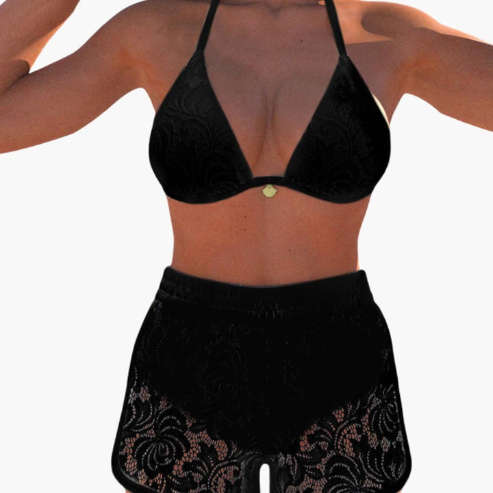 Women’s White Strapless Bikini Set with Lace-Up Shorts
